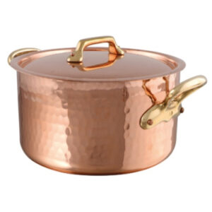 סיר נחושת רקועה/בדיל שטוח עם ידית ברונזה + מכסה סדרת Copper tin inside במגוון גדלים לבחירה