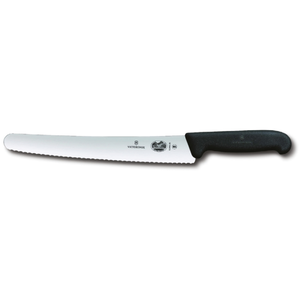 סכין קונדיטור משונן משופע 26 ס”מ ידית פלסטיק שחורה