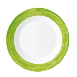 צלחת זכוכית לבנה עם שוליים ירוקים במגוון גדלים לבחירה (15.5-25.4 ס״מ) סדרת Brush ירוק