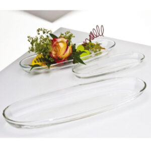 פלטה זכוכית שקופה אובל במגוון גדלים לבחירה (30 - 50 ס״מ)